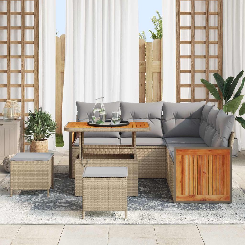 Garden Sofa Set with Cushions 8 pcs Beige and Light Grey