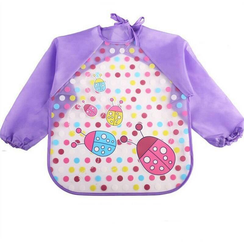 0-3 Years Baby Waterproof Anti-dirty Bib Long Sleeve Art Painting Apron Strap Smock Soft Feeding Bib Cartoon Kindergarten Gown