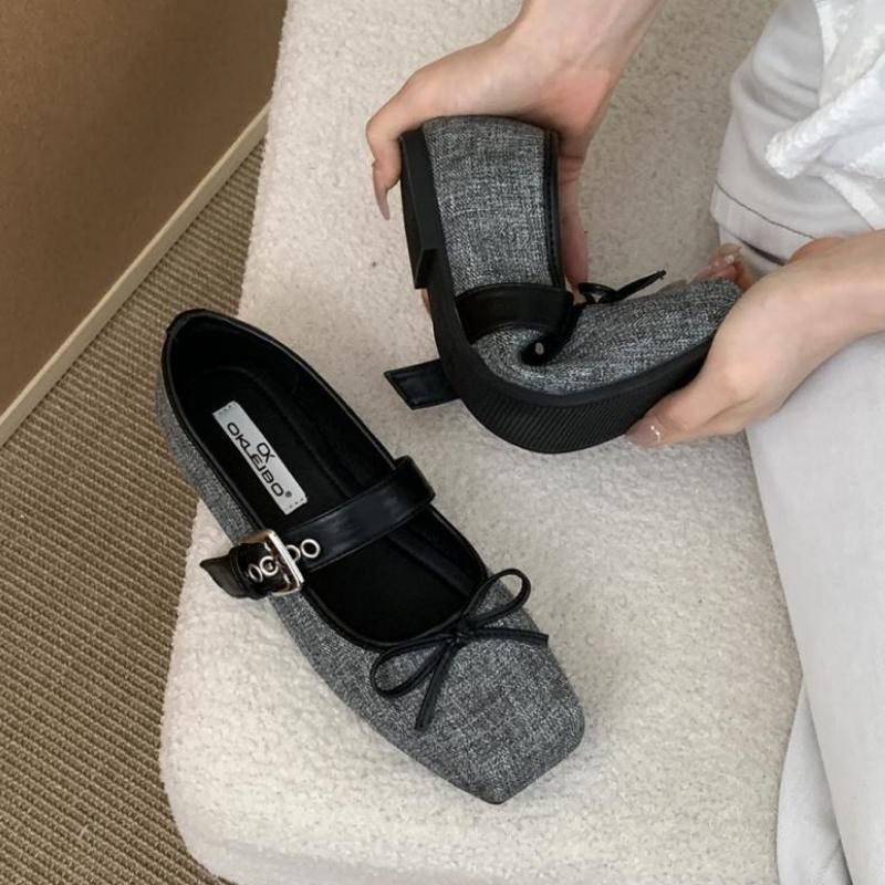 Fashion High Quality Cotton Mary Jane Shoe Women Sweet Square Toe Butterfly-knot Flats Fashion Comfort Narrow Buckle Brand Designer Shoe