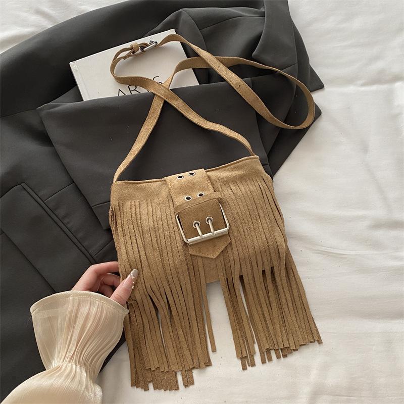 Premium Bag Women 2025 New Niche Retro Suede Fringed Shoulder Bag Fashion Messenger Bucket Bag