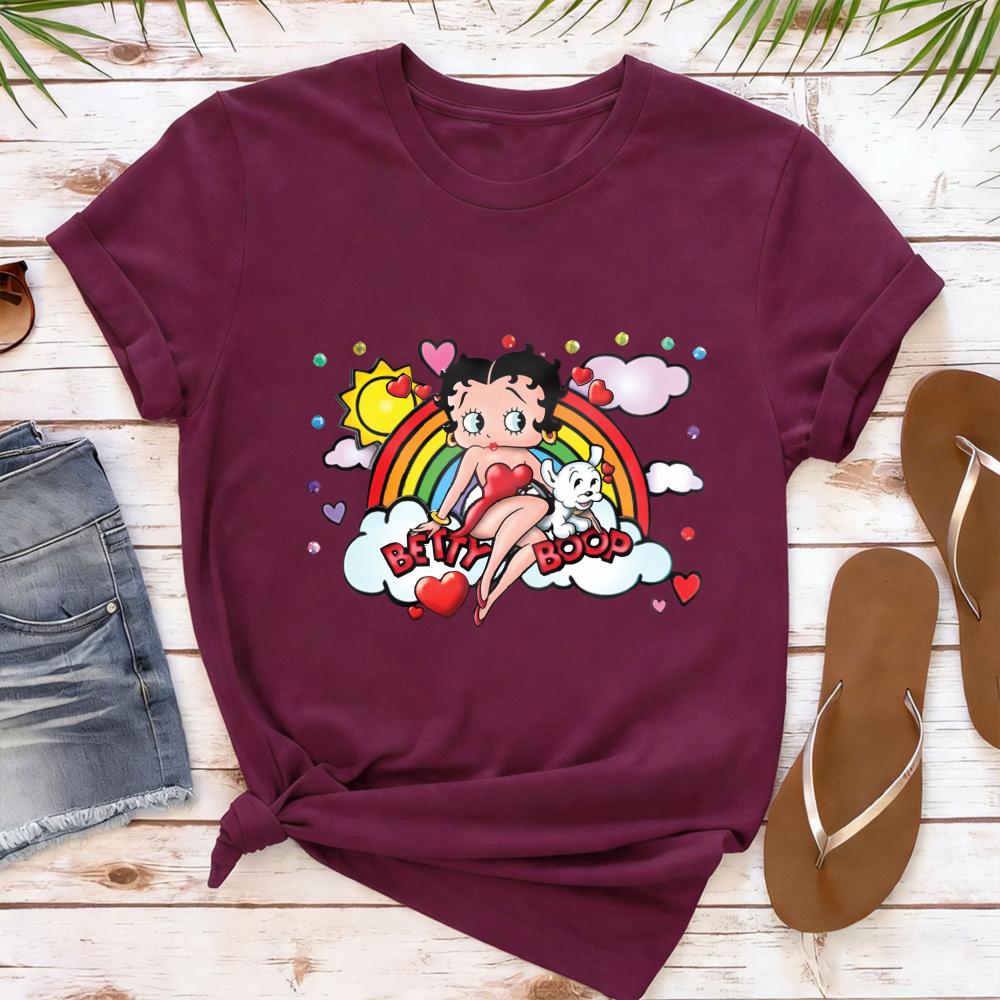 Winking Betty Boop in Red Circle Happy Birthday TShirt Retro Style Women Casual Cotton Short Sleeve Betty Boop Fan Gift Shirt