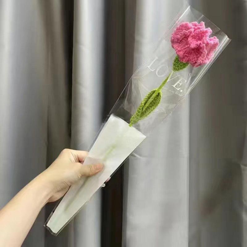 Knitting Flower Rose Carnation Fake Flowers Bouquet Wedding Decoration Hand-woven Home Table Decorate Crochet Fake Flower Gifts