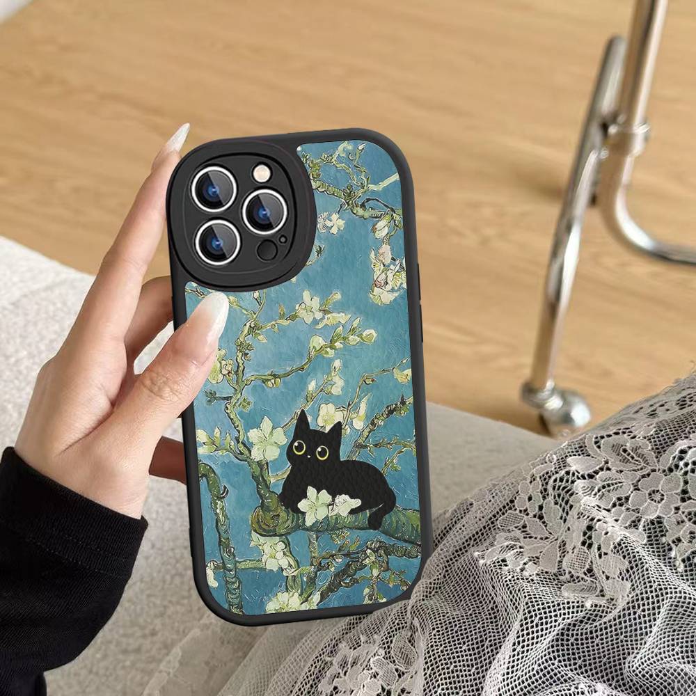 Funny Cats Van Gogh Phone Case For IPhone 16 15 14 13 Pro Max 11 12 Plus Leather Silicone Cover