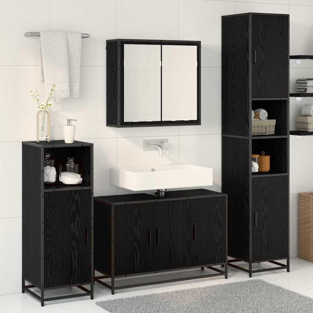 Bathroom Furniture Set 3 Pcs Black Oak Effect Wood Based Material