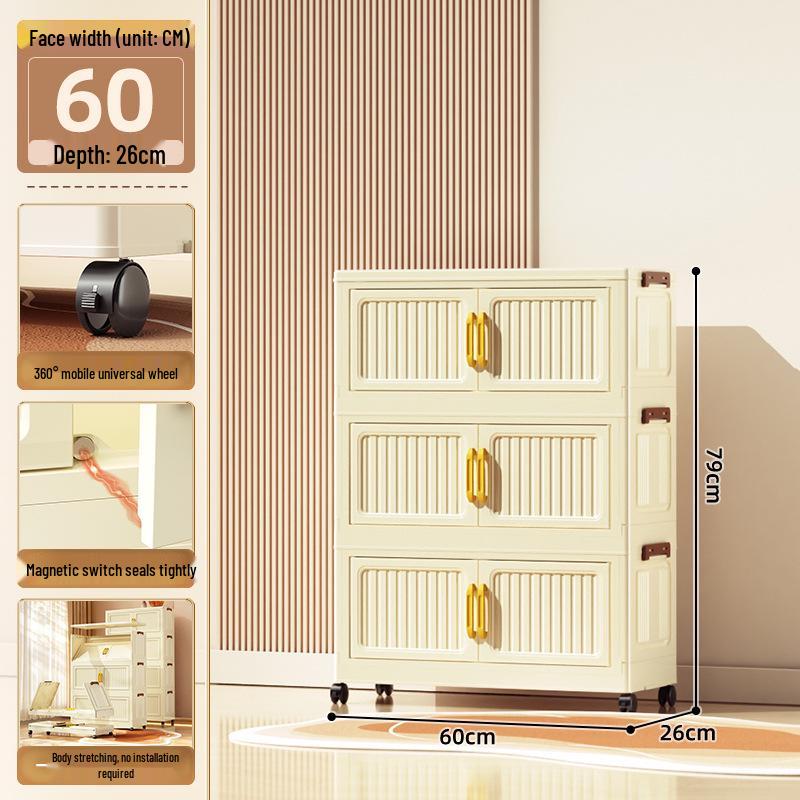 40-60cm Wide Transparent Foldable Double Door Floor Storage Cabinet with Multiple Layers