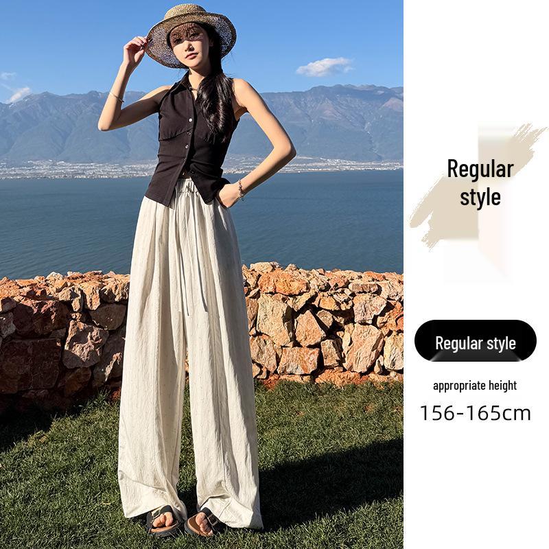 Elastic High-Waisted Floral Wide-Leg Tie-Up Pants - 2026 Spring Drapey Korean Style Slimming Long Pants XL