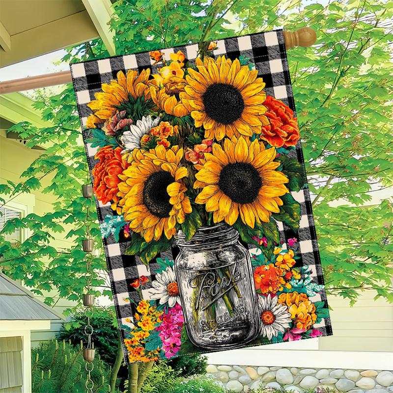 1pc Welcome To July 4Th Buffalo Pattern Sunflower American Flag Garden Flag_4 (3) Garden Decoration Double S, Home Decoration, Yard Decoration, Outdoo