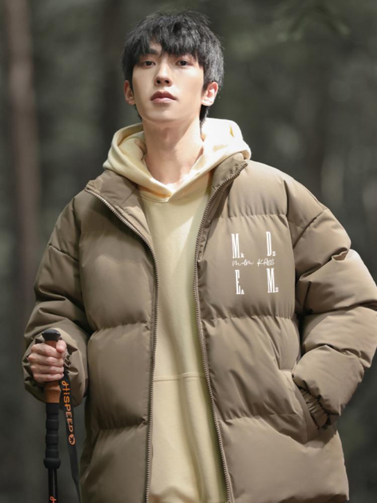 Menn Ny Mote Vinter Ensfarget Vinter Kort Jakke Kåpe Langermet Tykk Bomull Herreklær Herrejakke