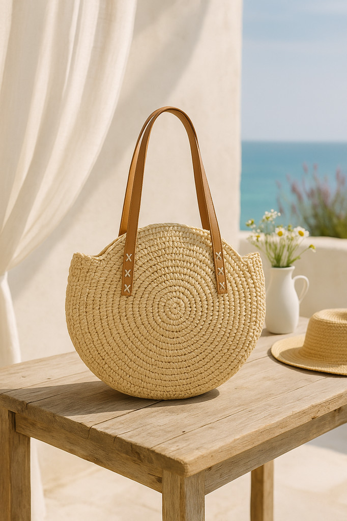 Handmade Woven Round Women Shoulder Bag Bohemian Summer Straw Beach Handbag