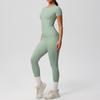Solid Color Double-sided Brushed Breathable High Elasticity Tight Yoga Suit Set, Sports Running Fitness Two-piece Set