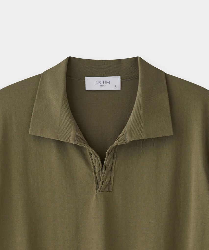 Jeilium Cotton Summer Essential Cable Polo Neck Khaki (Dry Touch)