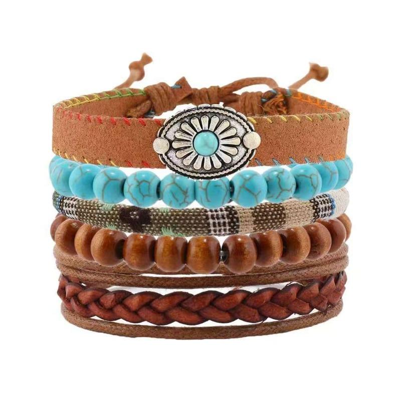 European, American Peace Tree Multi-piece Wooden Bead Beaded Bracelet Retro Simple Men's Personality Stacked Bracelet