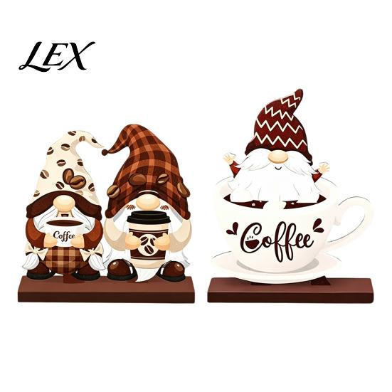 Coffee Lover Gift Ideas Bar Table Ornament, Wooden Theme Stand with Stable Tabletop Displays Base, Retro Farmhouse Tray for Kitchen Station Countertop