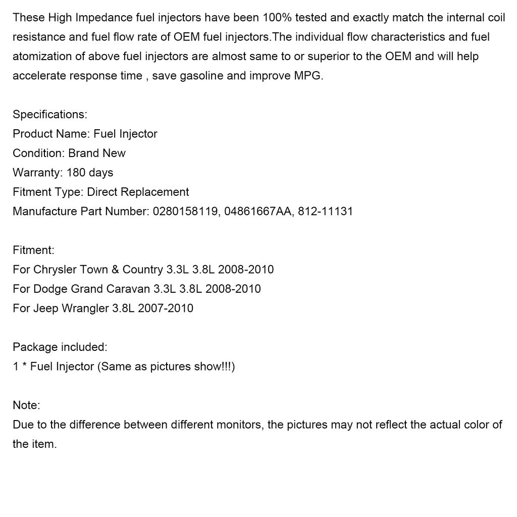 1PCS Fuel Injector 0280158119 Fit Jeep Fit Dodge Wrangler Fit Chrysler 3.3L