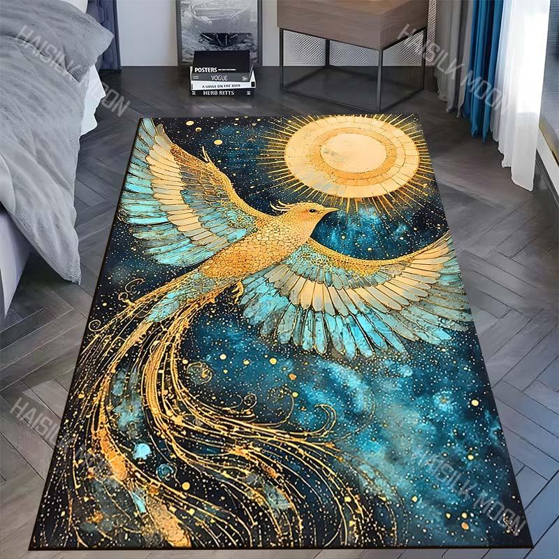 

1PC Golden phoenix soaring cosmic sun Carpet for Living Room Bedroom Sofa Home Decor Rus Non-slip Floor Mat Luxury Gift 40x60cm