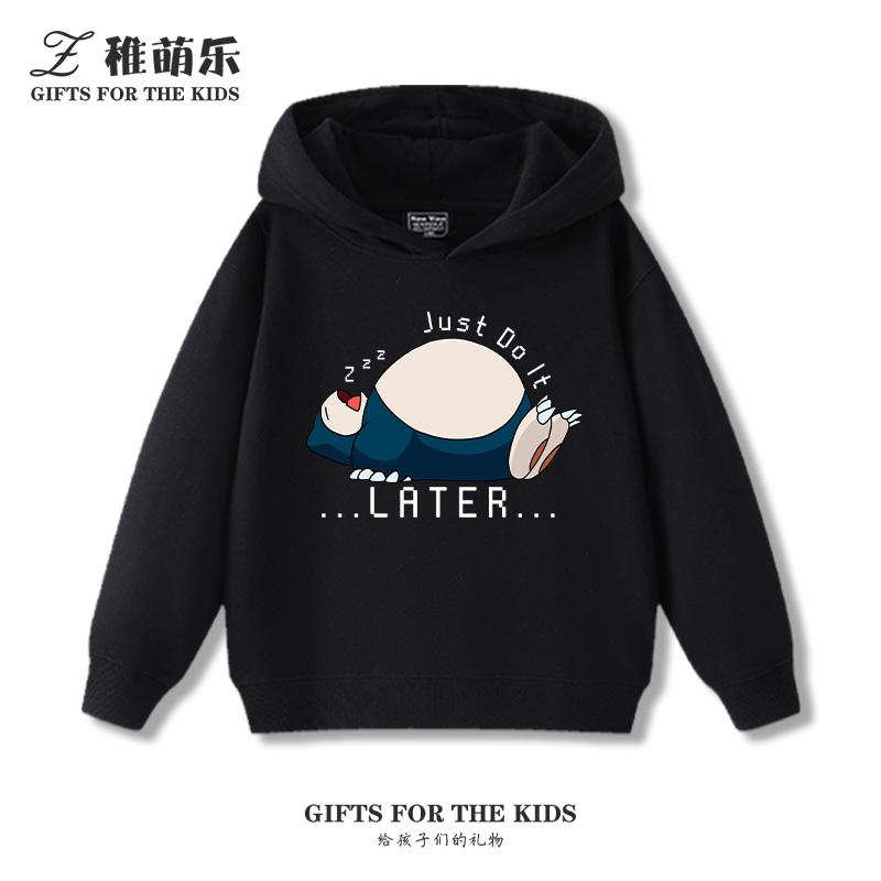 Children's Cartoon Pokémon Snorlax Printed Pullover Clothes Boys Girls Autumn and Winter Casual Fashion Warm Hooded Sweatshirt