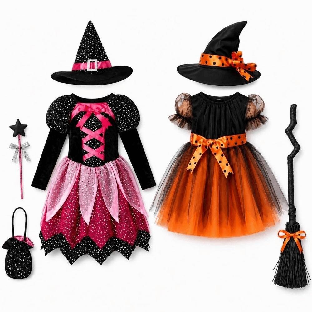 Dress Up Girls Witch Halloween Costume Gothic Witch Elf Dress Costume Ghost Bride