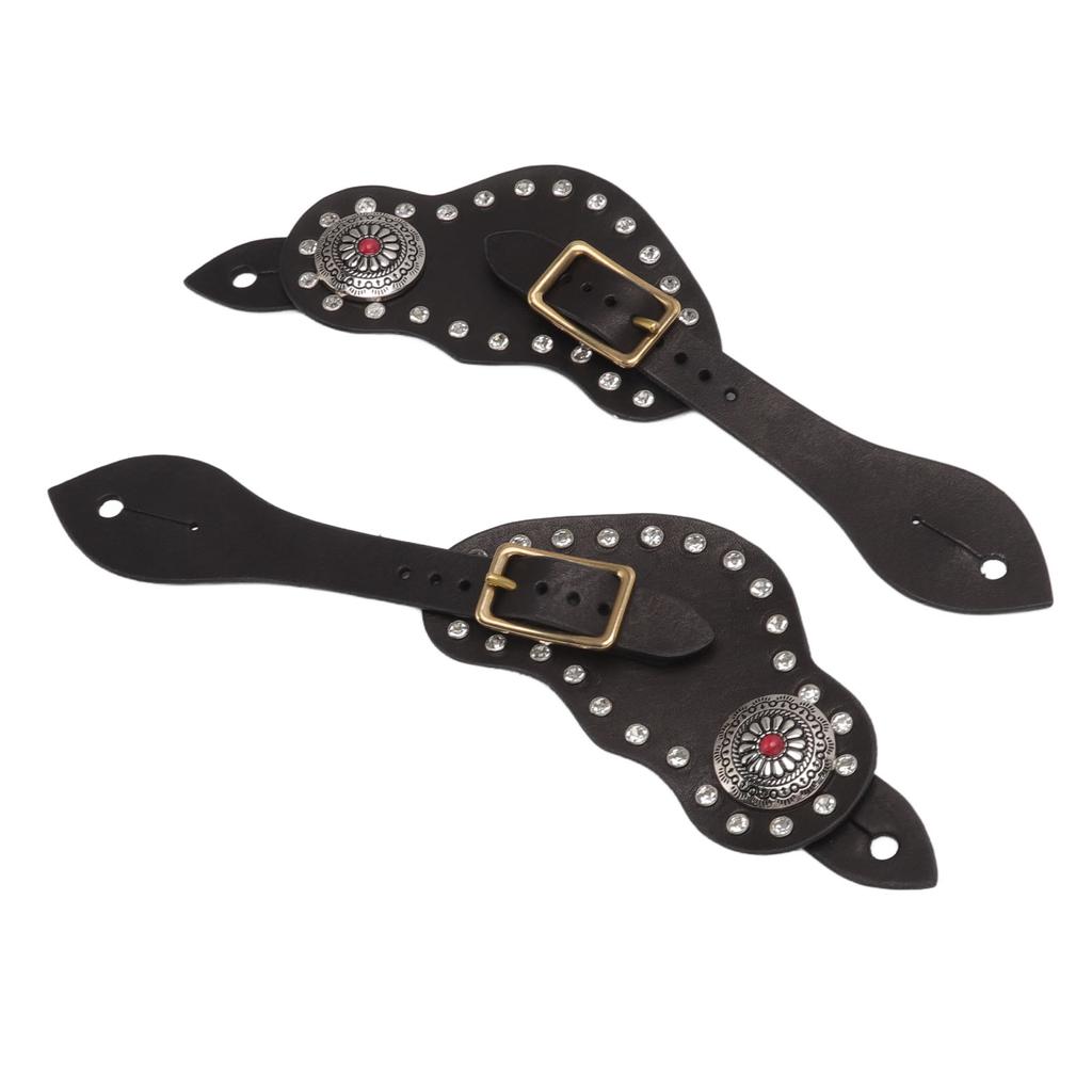 1Pair Spur Strap Leather Rhinestone Western Vintage Style Horse Riding Protective Equipment for