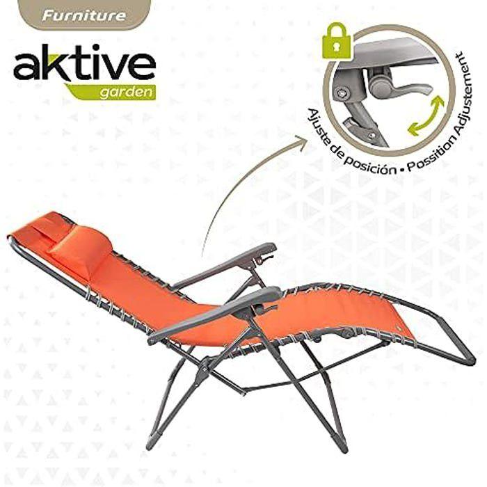 Chaise Longue - Aktive Garden - Orange - Gravité Zéro - Pliable - Avec Coussin
