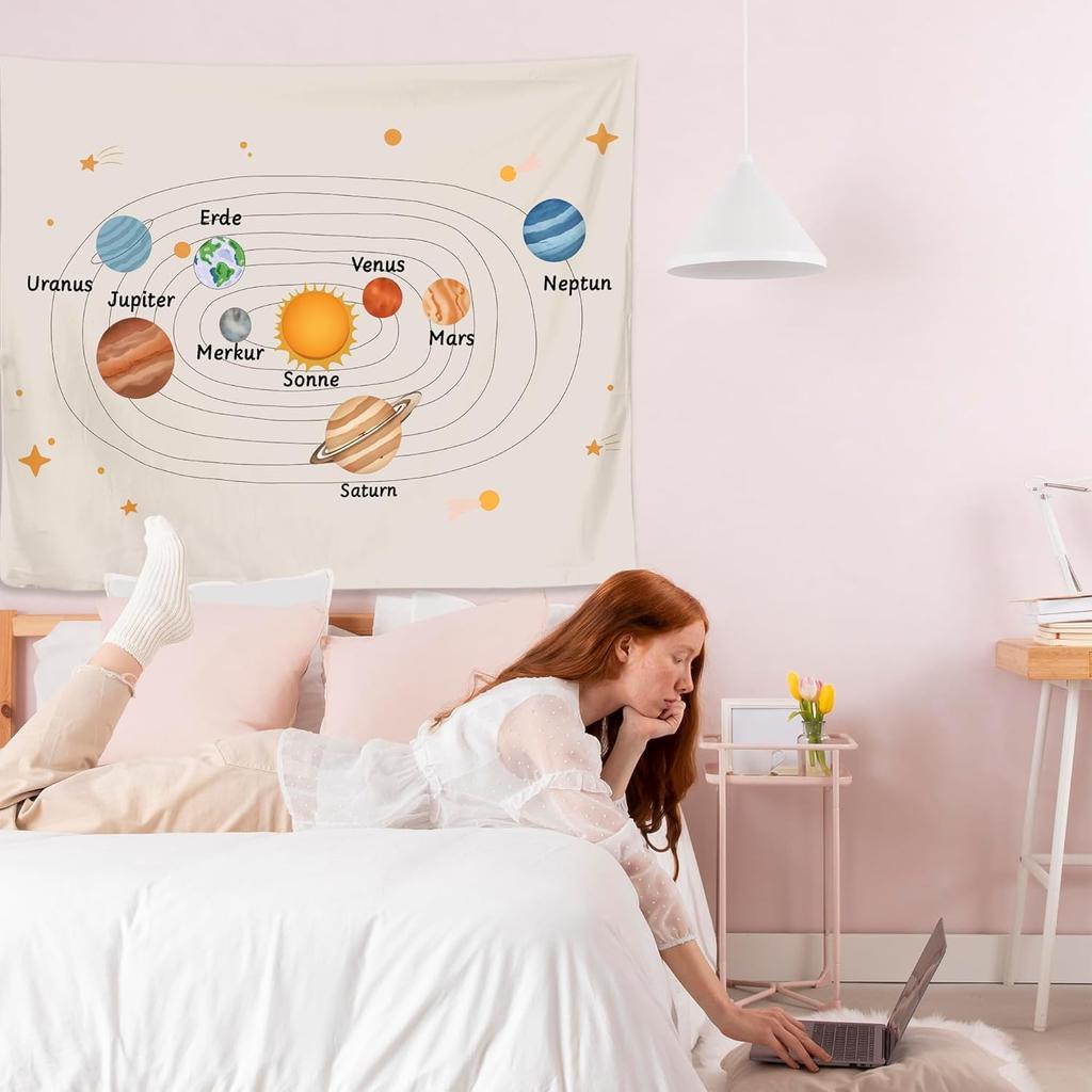 Kids Room Wall Decor, Solar System Planets Cosmic Space Tapestries Wall Blanket for Classroom Kids Bedroom Nursery Playroom