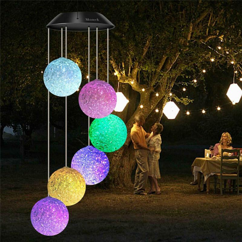 Solar Garden Wind Chime Led Ball Light With Gradient Colors For Outdoor Patio Decor