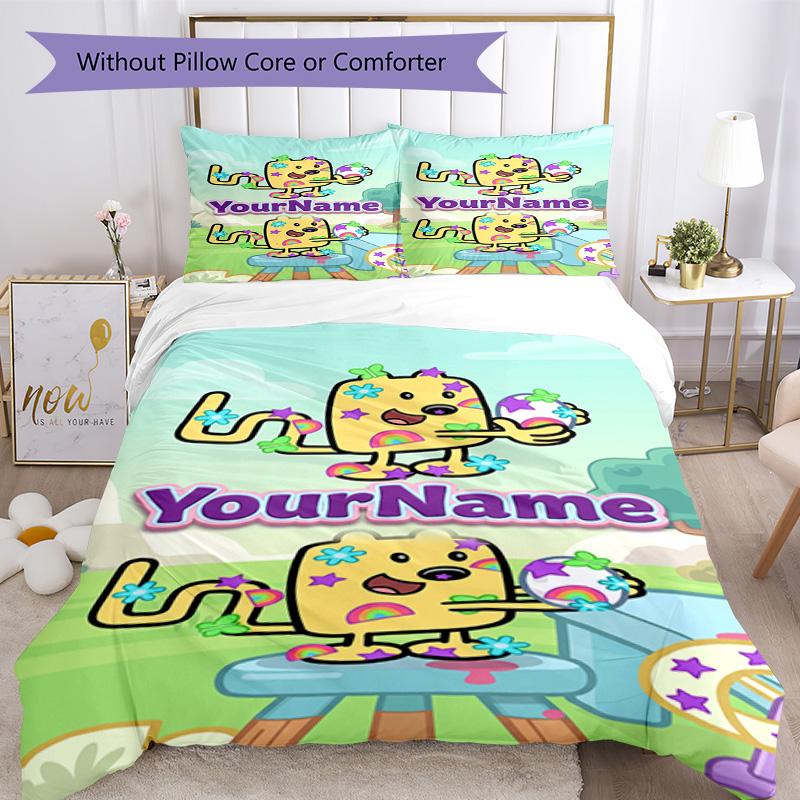 Wow! Wow! Wubbzy Customize your name Bedding Set Breathable Duvet Cover with Pillowcases Home Decoration Birthday Gift