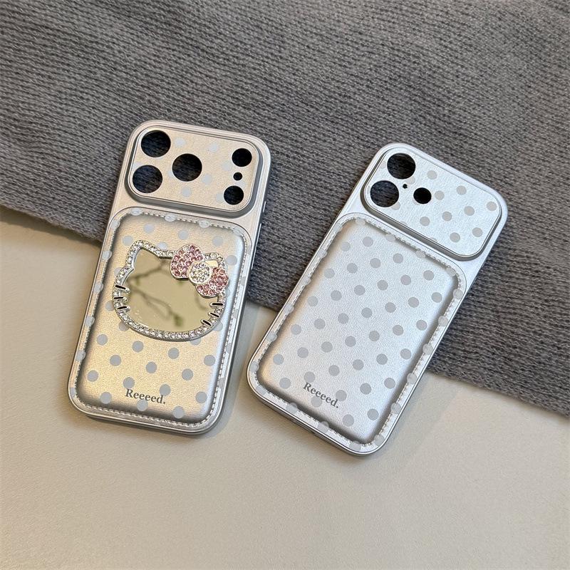 

Polka Dot Rhinestone Mirror Kitty Heart Case for iPhone 17/16 Pro Max/15/14 iPhone 14 Pro Max