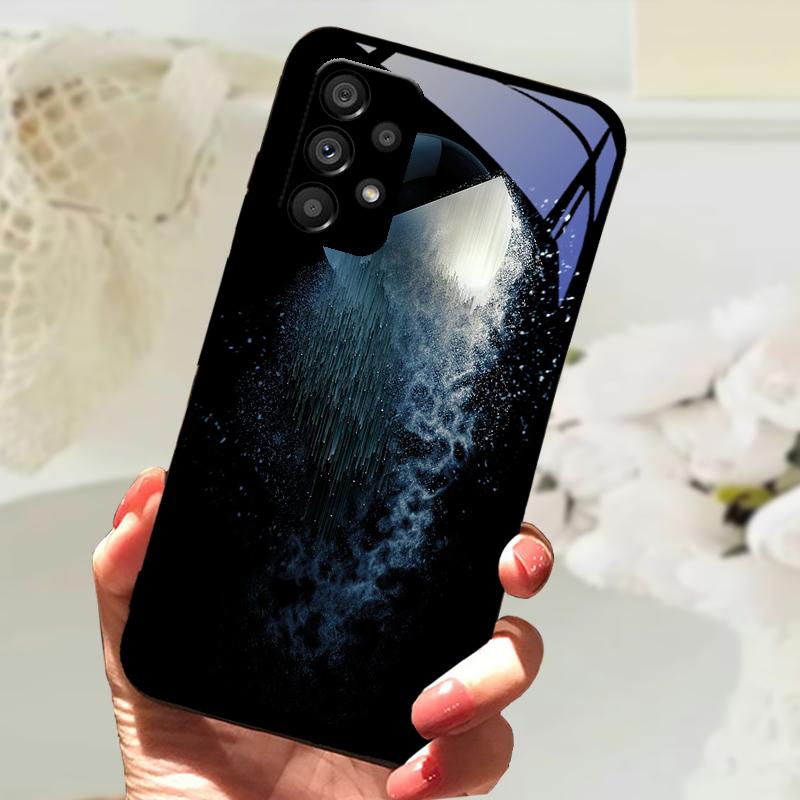 Glass Case For Samsung A13 A23 4G 5G Cartoon Tempered Glass Phone Cover For Galaxy A33 A53 A73 5G Hard PC Glass Protector Cases
