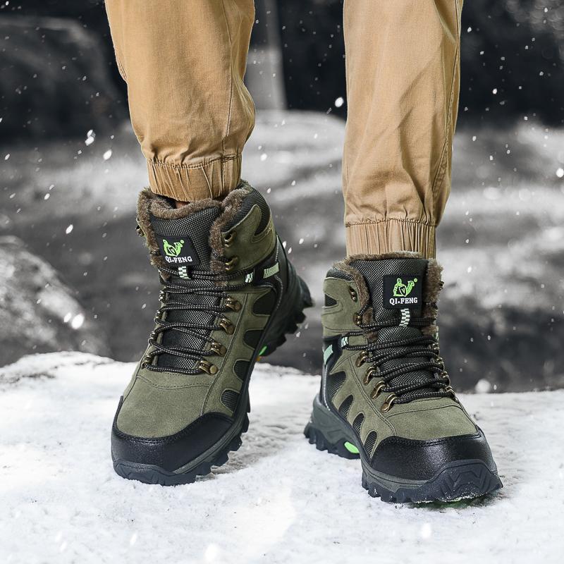 High-top Boots Men Anti-slip Warm Comfortable Plush Outdoor Hiking Shoes Men Breathable Lace-up Casual Sports Shoes Men