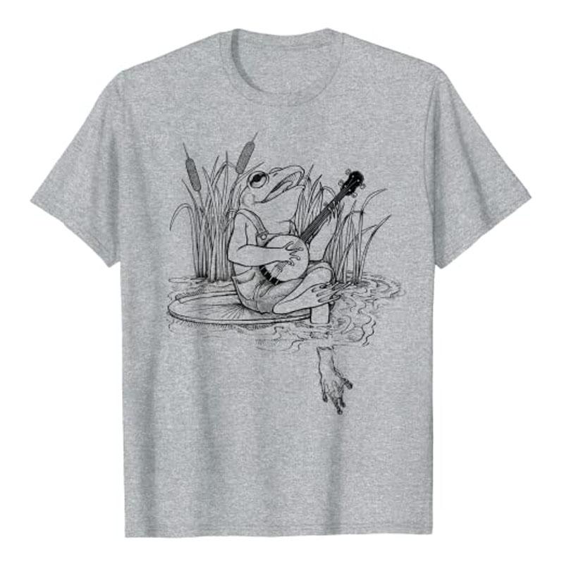 Cottagecore Aesthetic Frog Playing Banjo Cute T-Shirt Women Men Music Lover Clothing Humor Funny Comic Cartoon Graphic Tee Tops