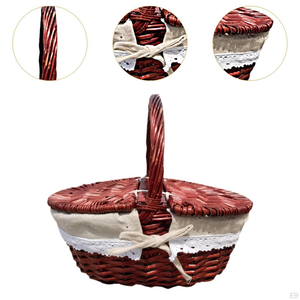 Picnic Basket Storage Serving Beach Rural with Washable Liner Portable Camping Outdoor