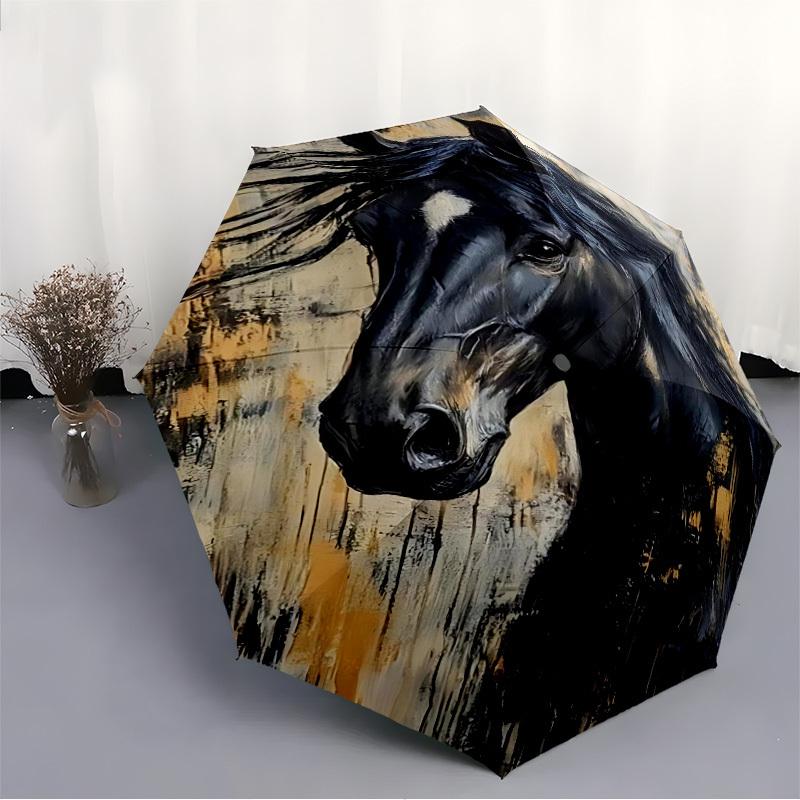 1pc Horse Abstract Automatic Open/Close Umbrella, Portable Folding Umbrella for Travel, Themed Events064