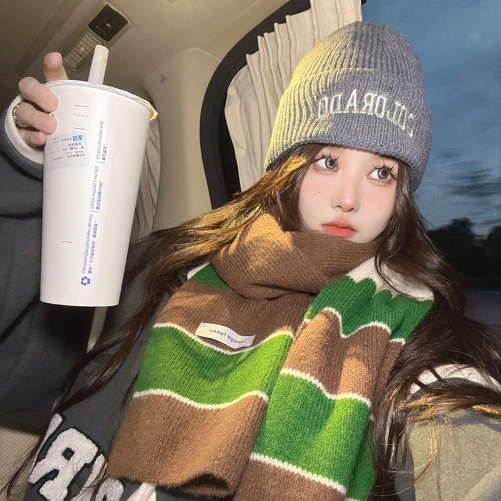 Korean Style Winter Woolen Scarves Soft Warm Men Women Neckerchief Knitted Stripe Scarf  Boys Girls