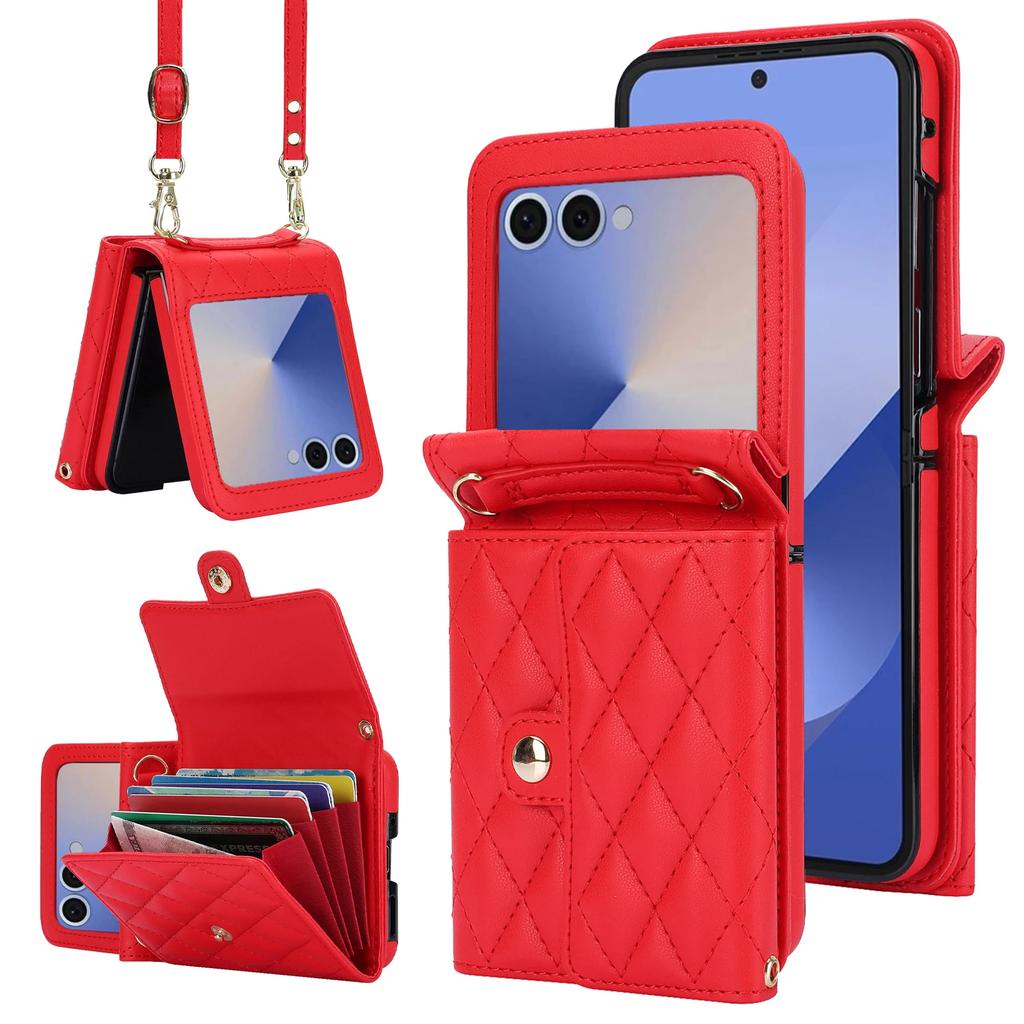 Leather Wallet Crossbody Phone Case for Samsung Galaxy Z Flip 7 fe 6 5 4 3 Flip7 RFID Blocking Card Holder Lanyard Purse Cover