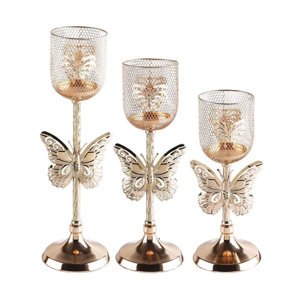 Iron Art Roman Column Candlestick Non-slip Vintage Candle Stand Golden Candle Containers  Party