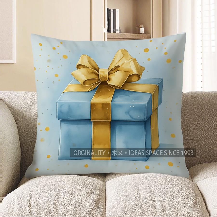 Home Decor Blue Pine Wreath Merry Christmas Pillow Pattern Cushion Cover Suitable For Sofa Bedroom Car Pillow Cover