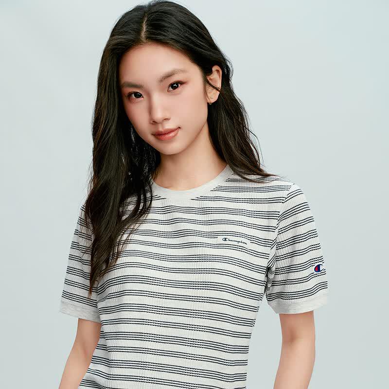 Champion Women's Striped Knit Short Sleeve Tee