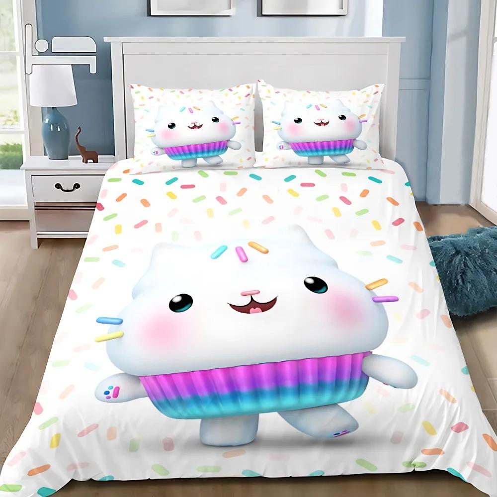 Cartoon Duvet Cover Pillowcase Bedding Set Gabbys Dollhouse Adult Boy Girl Bedroom Decoration Children Single Double Large Size