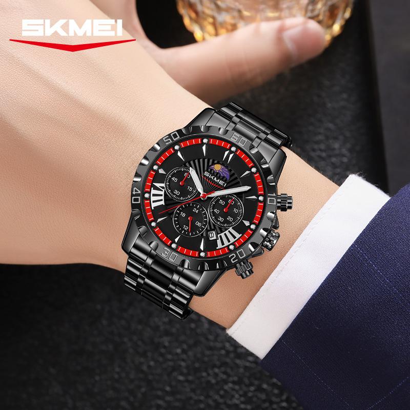 Luxury Golden Watch for Men Fashion Waterproof Male Wristwatch Moon Phase Quartz Men's Watches Relogio Masculino