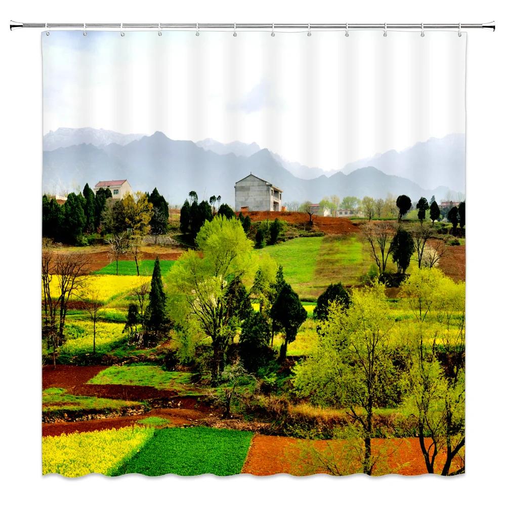 

Green Plant Countryside Scenery Shower Curtain With Hooks Bathroom Decoration Waterproof Polyester Fabric Home Bathtub Screen W60H190(CM)-1 Pcs