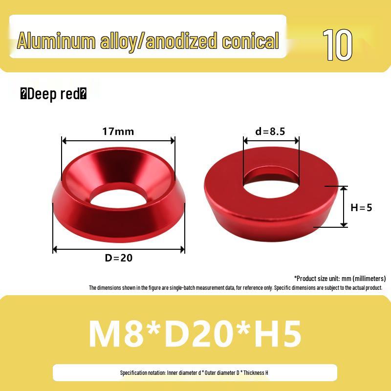 Colored Aluminum Alloy Countersunk Fish Eye Washers - M6/M8/M10