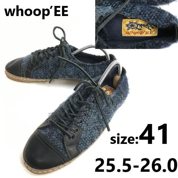 

whoop’EE tweed leather low cut sneakers 41 25.5-26 blue(USED)