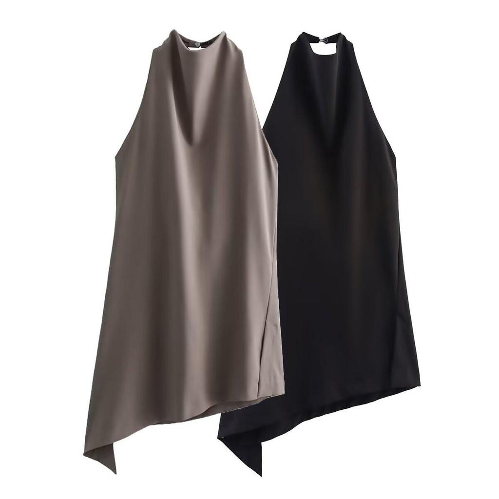 Women's European & American Fashion Asymmetrical Halter Top and Tie-Up Long Pants Set