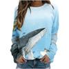 Autumn Round Neck Blue Women's T-shirt Loose Fitting Pullover Long Sleeved Whale 3D Printed Sweatshirt
