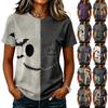 Women's Raglan Sleeve Casual Halloween Graphic Short Sleeve Top Stitch Detail Pumpkin Bat Print Round Neck T-Shirt