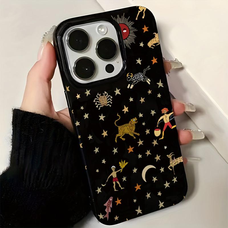 Creative Fashion Zoo Star Art Phone Case For iPhone 16 15 14 13 12 11 Pro Max 16E X XR XS Max 7 8 Plus Shockproof Black Cover