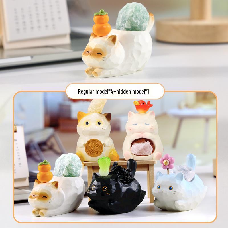 Cartoon Cute Furry Cat Lucky Blind Box Gift for Kids & Students - Resin Craft Ornament