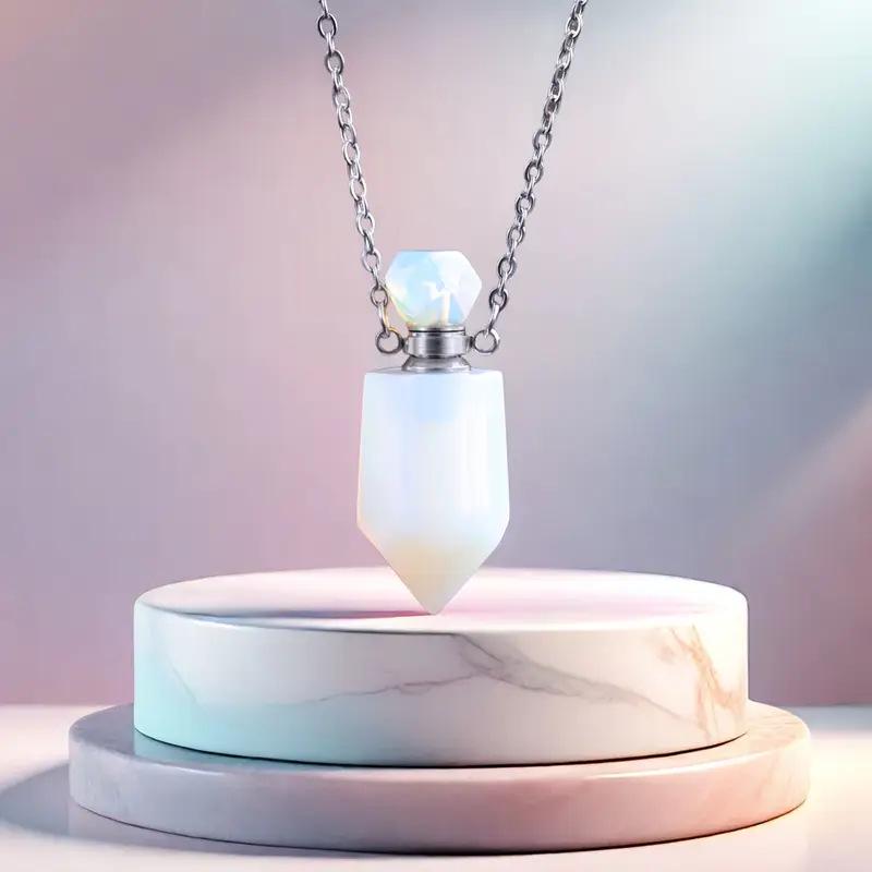 Hexagonal Amethyst Perfume Bottle Necklace for Aromatherapy