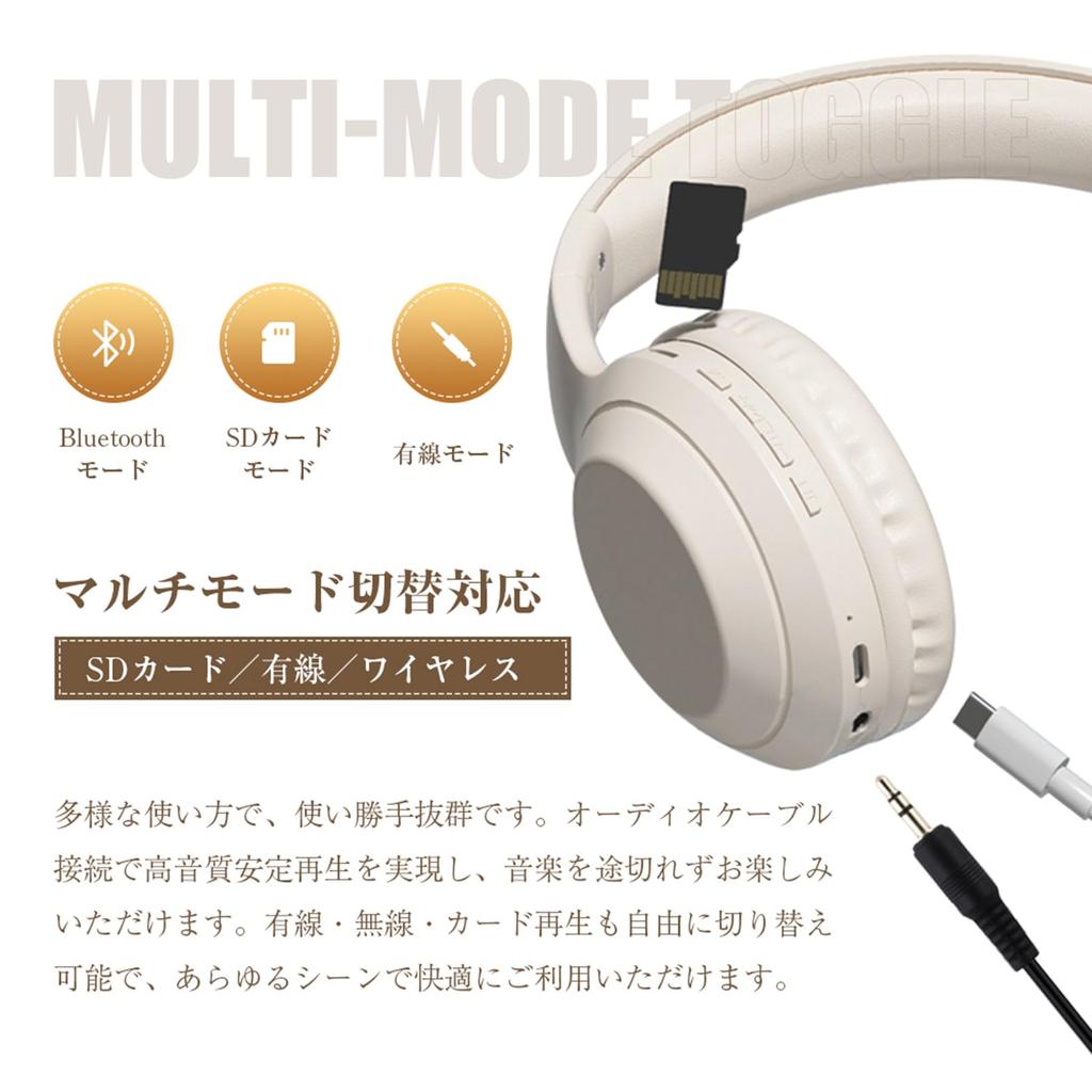 Meisei Shop Bluetooth Wired and MicroSD Card HiFi Sound Up to 23 Hours of Continuous Dual Device Compatible with and Khaki White 6.1 Over-Ear