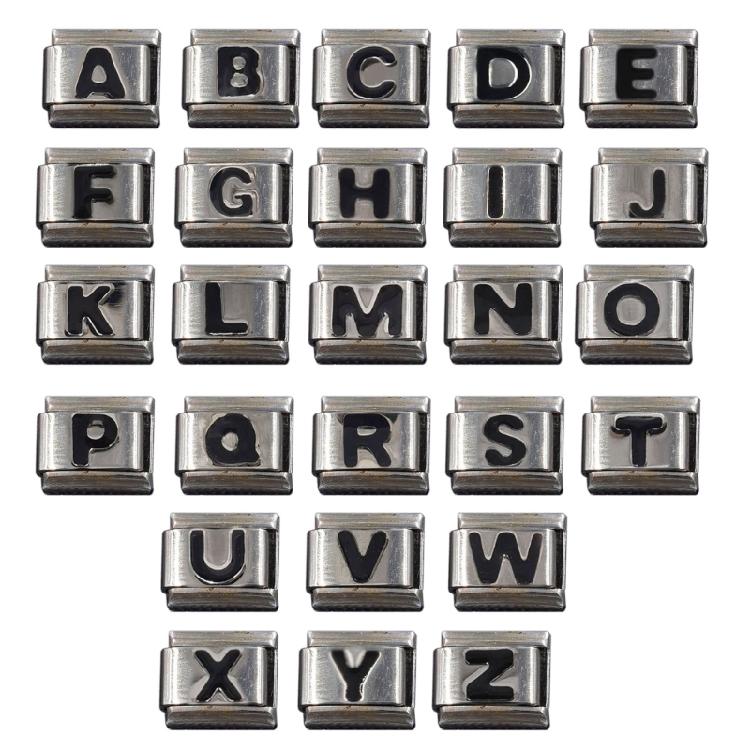 Italian Jewelry Charm Link Vintage Square Letter Beads Stainless Steel Material